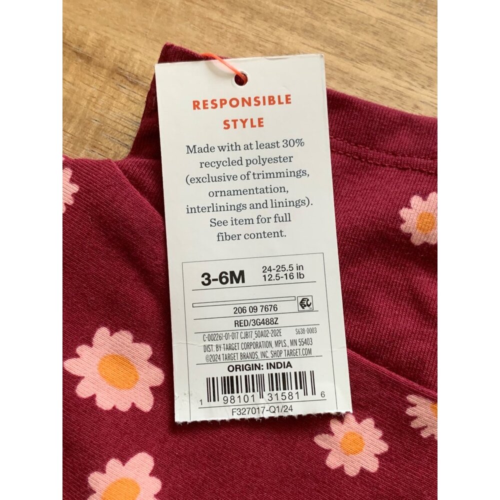 Cat & Jack Baby Girl Floral Bodysuit Romper Maroon Red - Picture 5 of 8